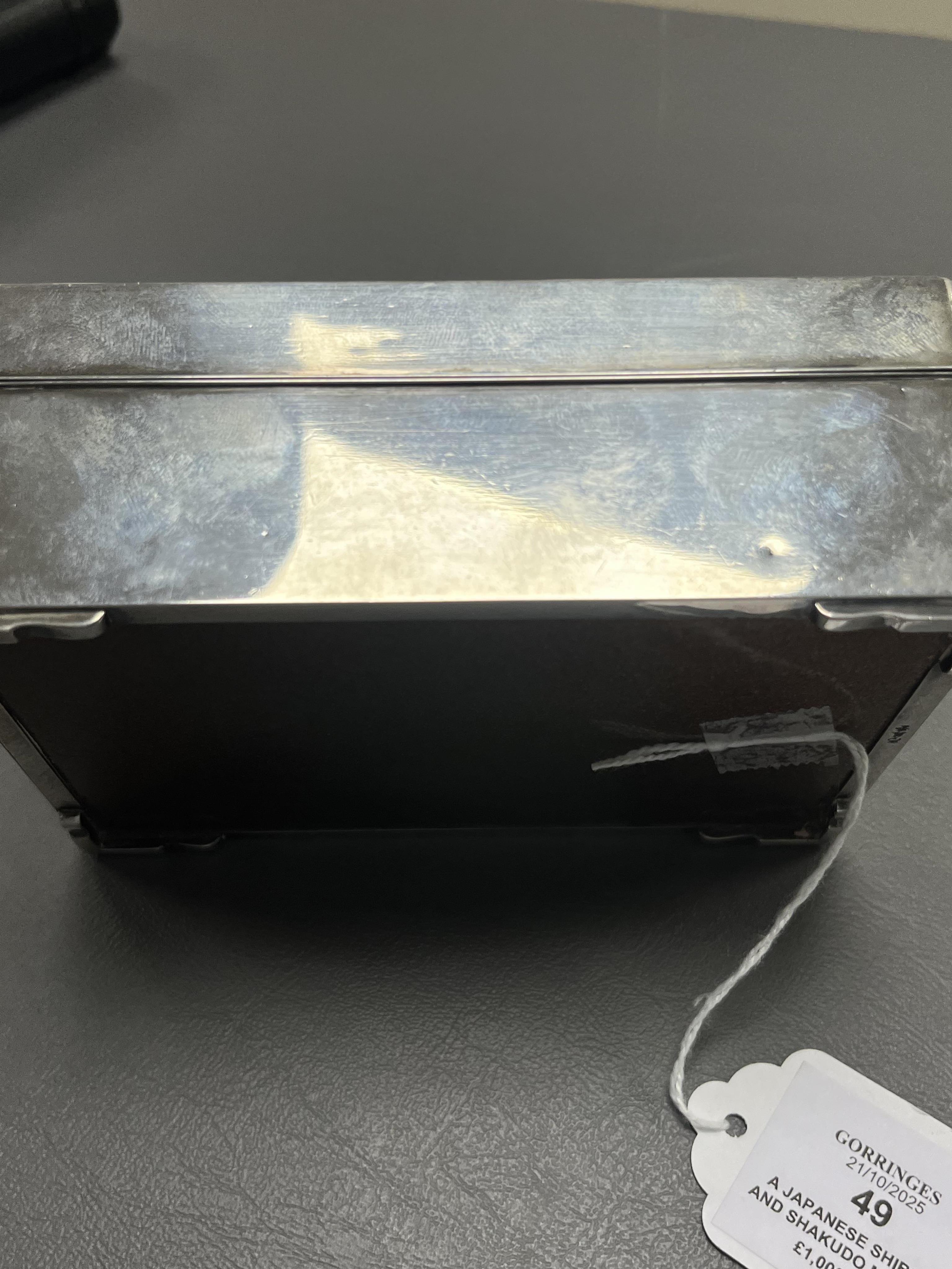 A Japanese shibuichi and shakudo mounted silver box and cover, Taisho period